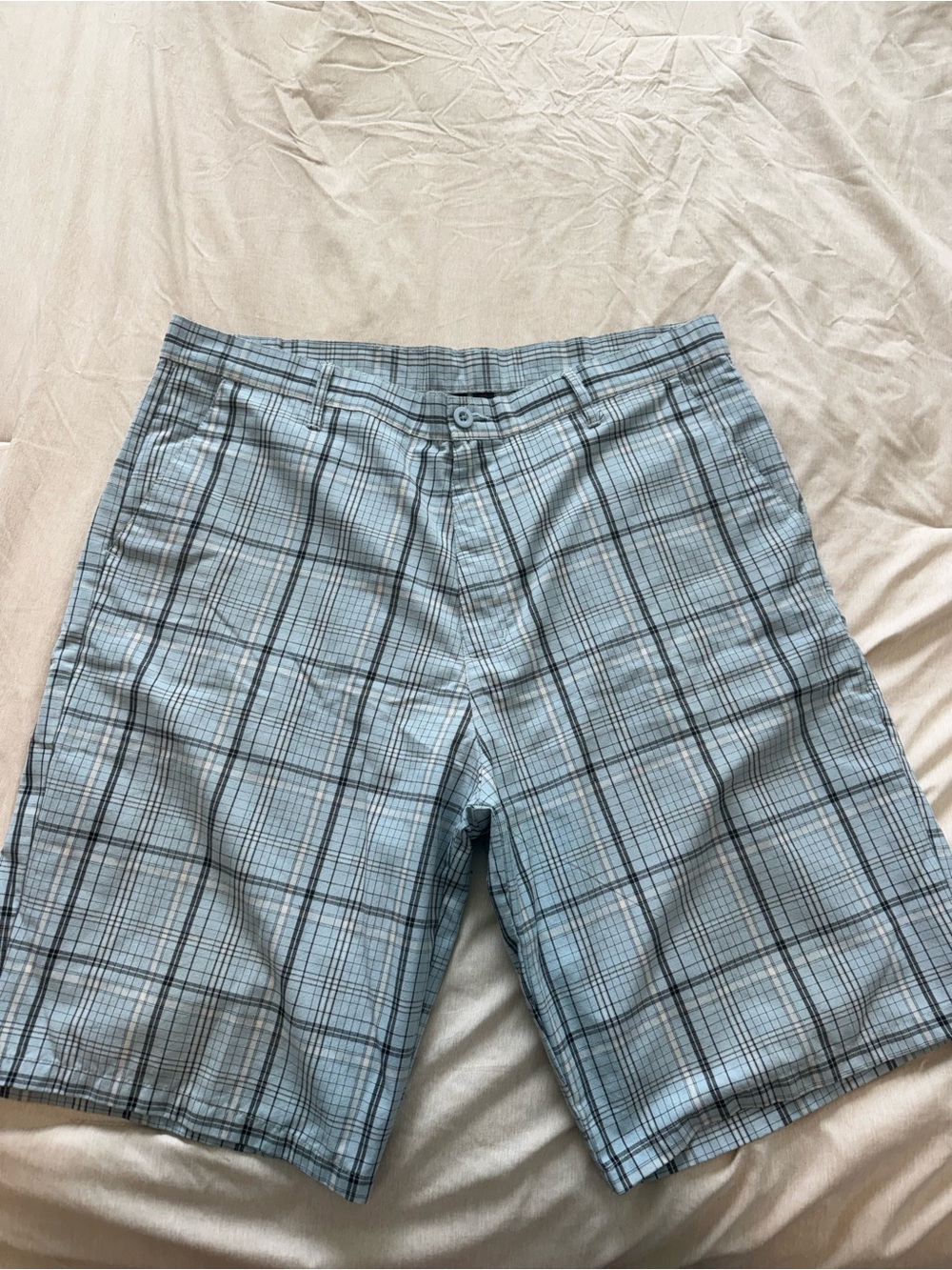 burnside Light Blue Plaid Flat-Front Men's Shorts